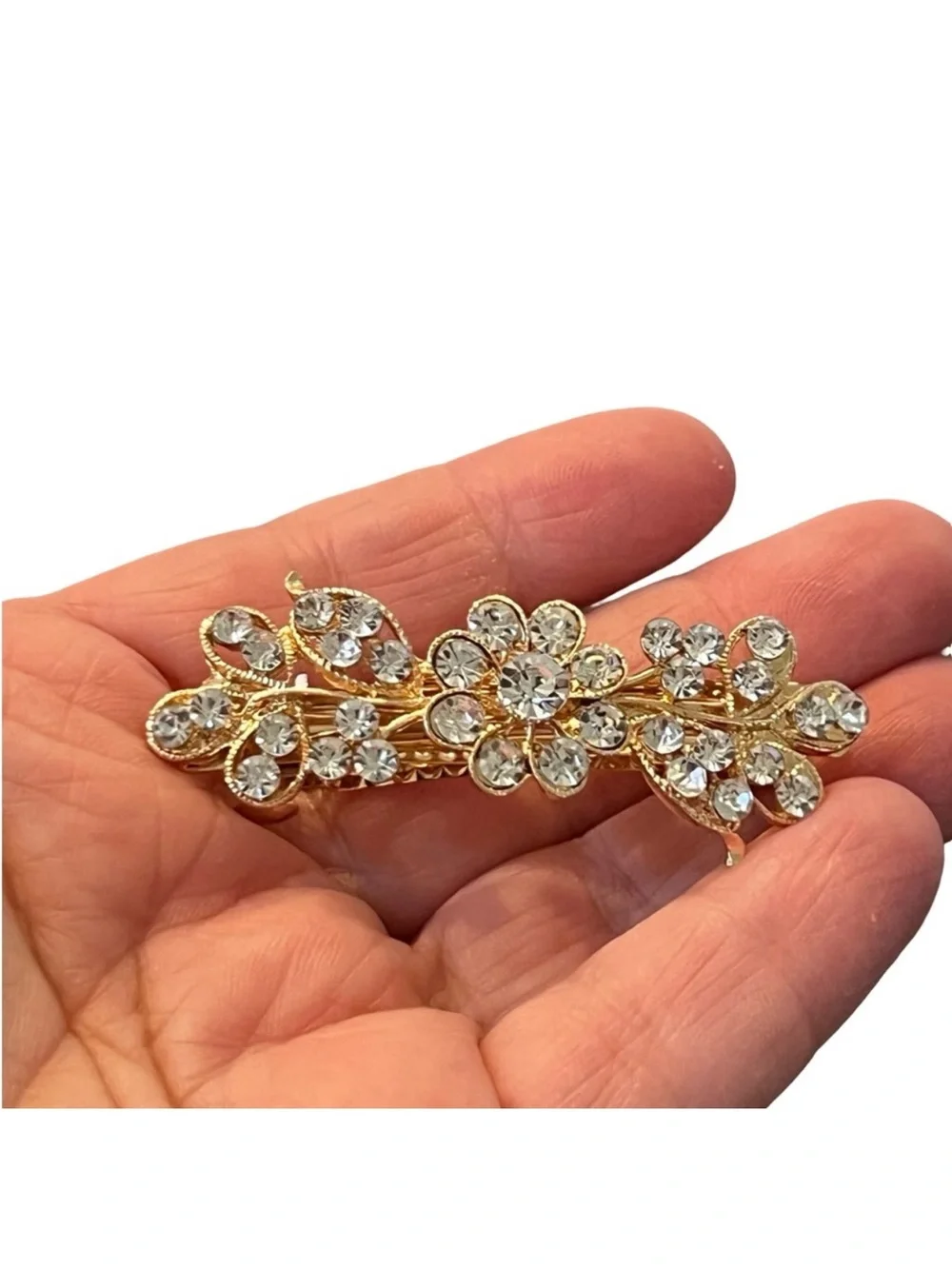 Gold Floral Crystal Rhinestone Hair Clip approx 2.5”FINAL PRICE DROP